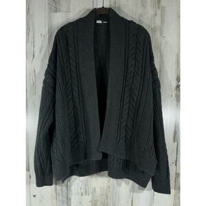 Gap Womens Cardigan Medium Cable Knit High Low Hem Wool Alpaca Blend Dark Green